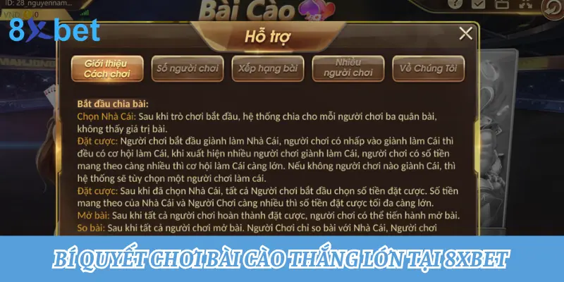 Bí quyết chơi bài cào thắng lớn tại 8xbet